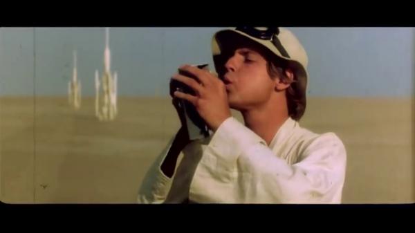 Still from deleted scene from Star Wars Episode IV showing Luke Skywalker.